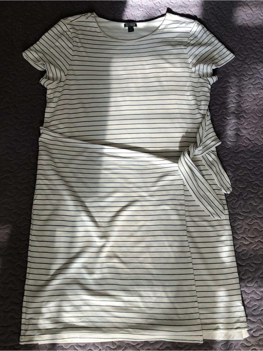 Ann Taylor Ivory and Navy Striped Tie-Waist Mini Dress - Picture 2 of 7